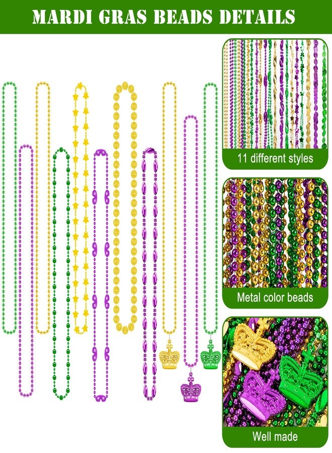 EOBOH 100PCS Mardi Gras Accessories, 11 Kinds Mardi Gras Beads Coins Mask Shape Necklace, Metallic Green Purple Gold Beads Parade Throw Costumes, Festival Carnivals Celebration Events Party Throws Supplies - Image 3